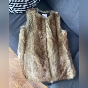 Zara Trafaluc Faux Fur Vest in Cream and Black